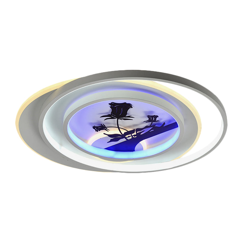 Modern White Flush Light Fixture: LED Acrylic Flushmount Lamp with Elegant Patterns - Flower, Deer, Feather