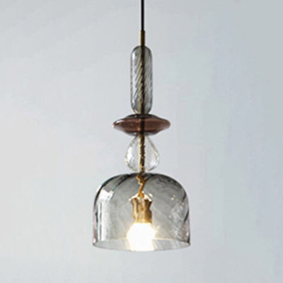 Modernist 1-Light Glass Pendant In Pink/Blue/Amber Globe Cylinder Or Dome Shape Clear