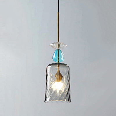 Modernist 1-Light Suspension Pendant with Pink/Blue/Amber Globe/Cylindrical/Dome Design - Smooth/Water Glass Ceiling Light