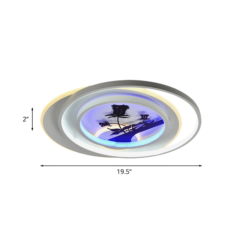 Modern White Flush Light Fixture: LED Acrylic Flushmount Lamp with Elegant Patterns - Flower, Deer, Feather