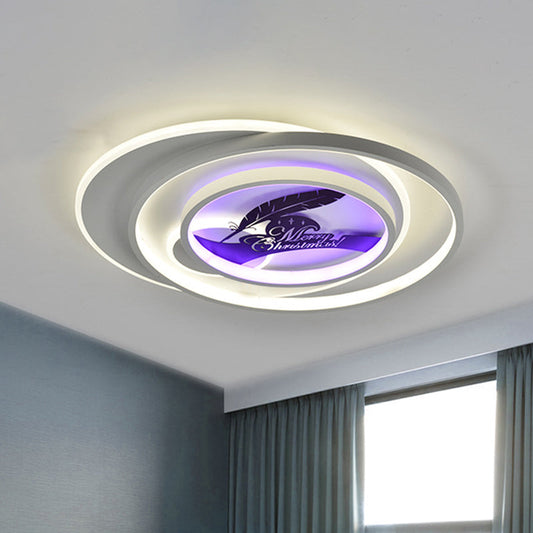 Modern White Flush Light Fixture: LED Acrylic Flushmount Lamp with Elegant Patterns - Flower, Deer, Feather