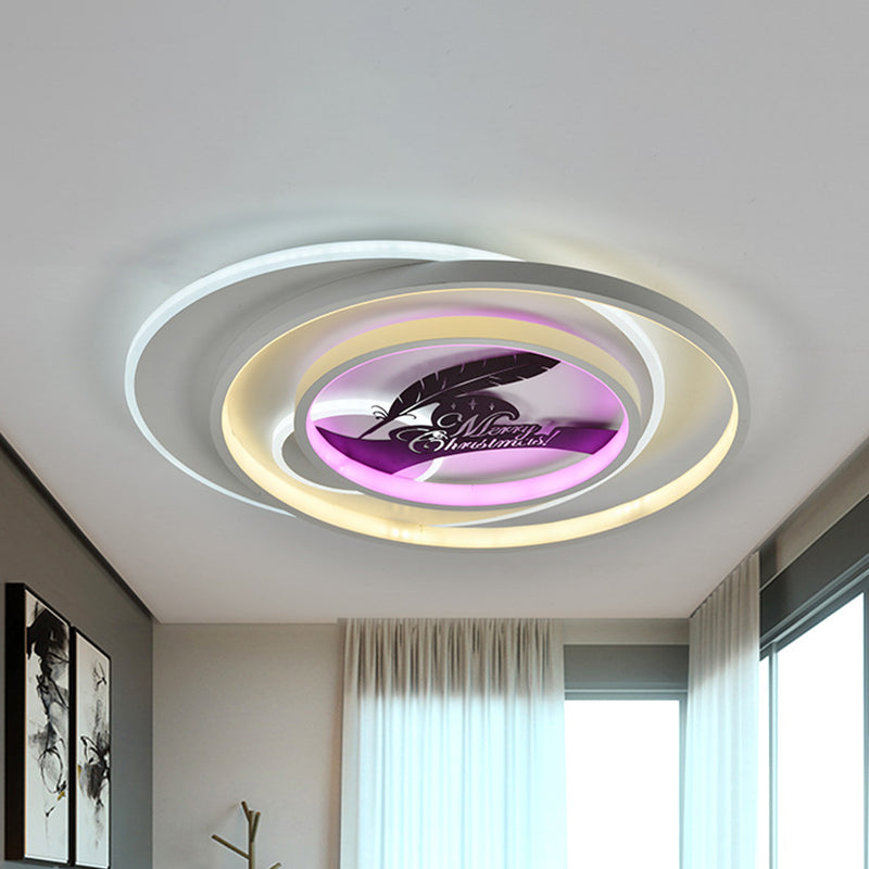 Modern White Flush Light Fixture: LED Acrylic Flushmount Lamp with Elegant Patterns - Flower, Deer, Feather