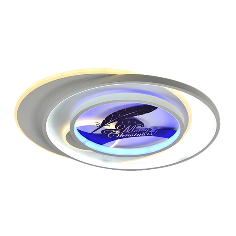 Modern White Flush Light Fixture: LED Acrylic Flushmount Lamp with Elegant Patterns - Flower, Deer, Feather