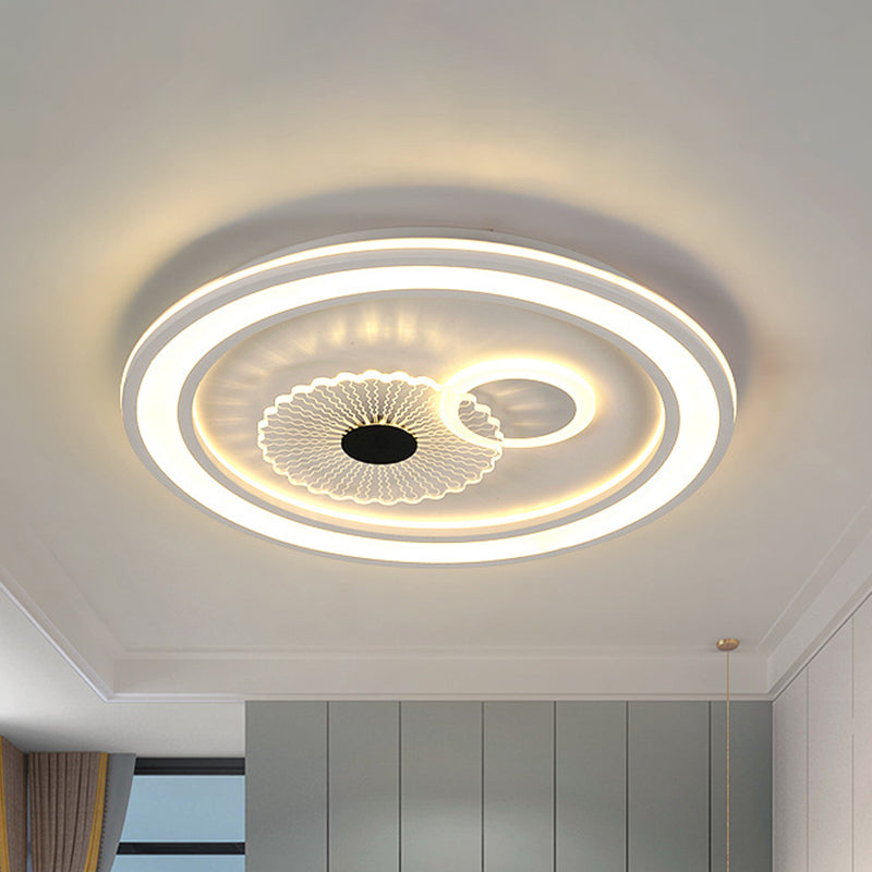 Contemporary White Led Flushmount For Bedroom With Acrylic Shade / A