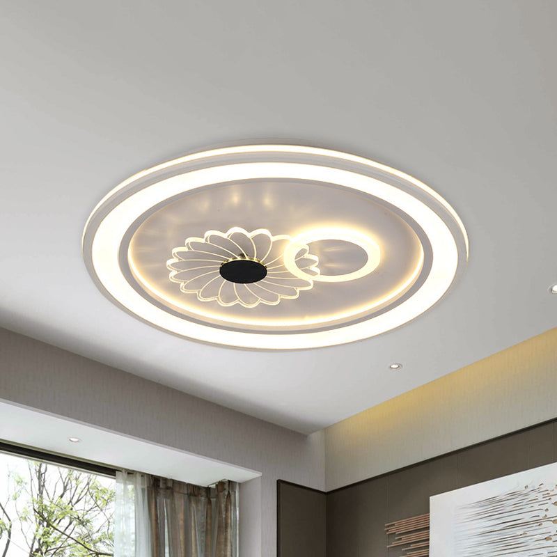 Contemporary White LED Flushmount for Bedroom with Acrylic Shade