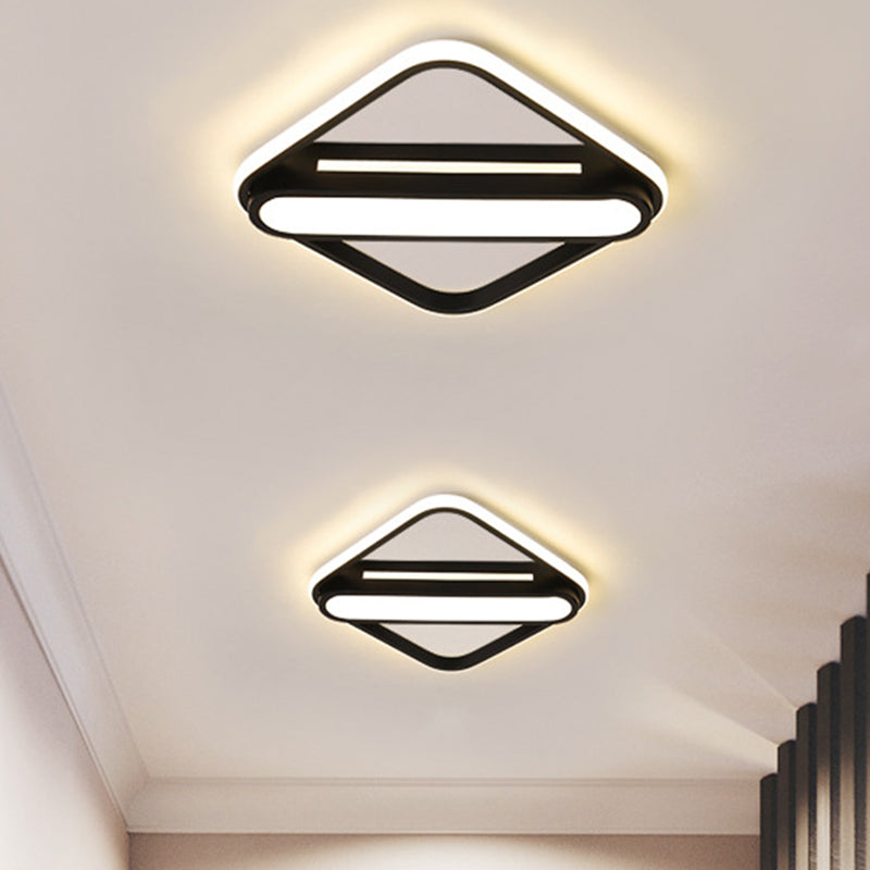 Customizable Rhombus Frame Flush Mount LED Hallway Lamp | Acrylic Fixture in Black, White/Warm Light (15-Day Customization)