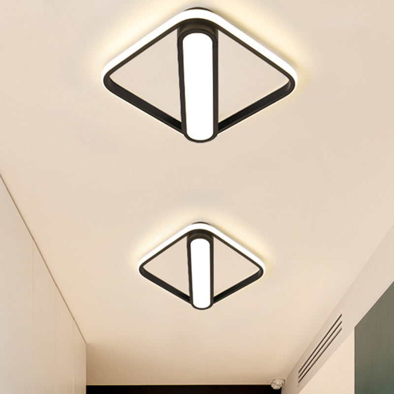 Customizable Rhombus Frame Flush Mount LED Hallway Lamp | Acrylic Fixture in Black, White/Warm Light (15-Day Customization)