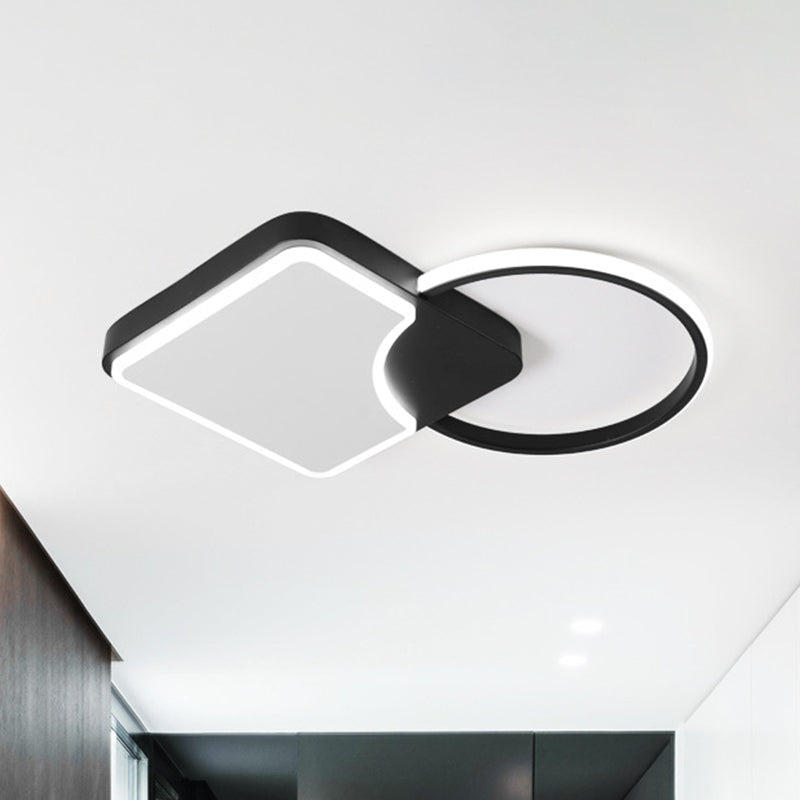 Modern Flush Mounted LED Lamp Fixture in Black, White/Warm Light - Ring and Rhombus Corridor Flush Lighting (Customizable in 15 days)