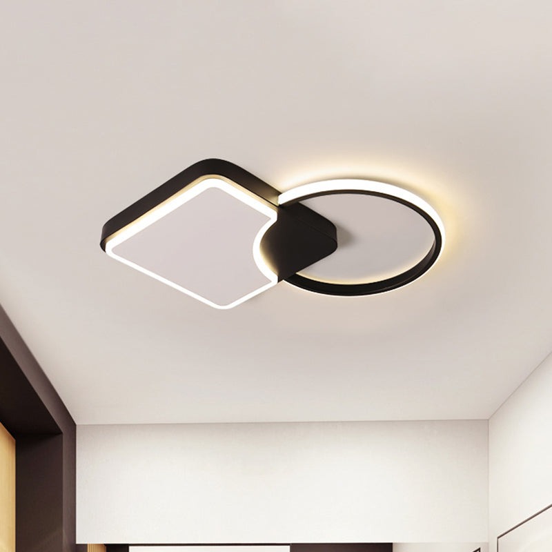 Modern Flush Mounted LED Lamp Fixture in Black, White/Warm Light - Ring and Rhombus Corridor Flush Lighting (Customizable in 15 days)
