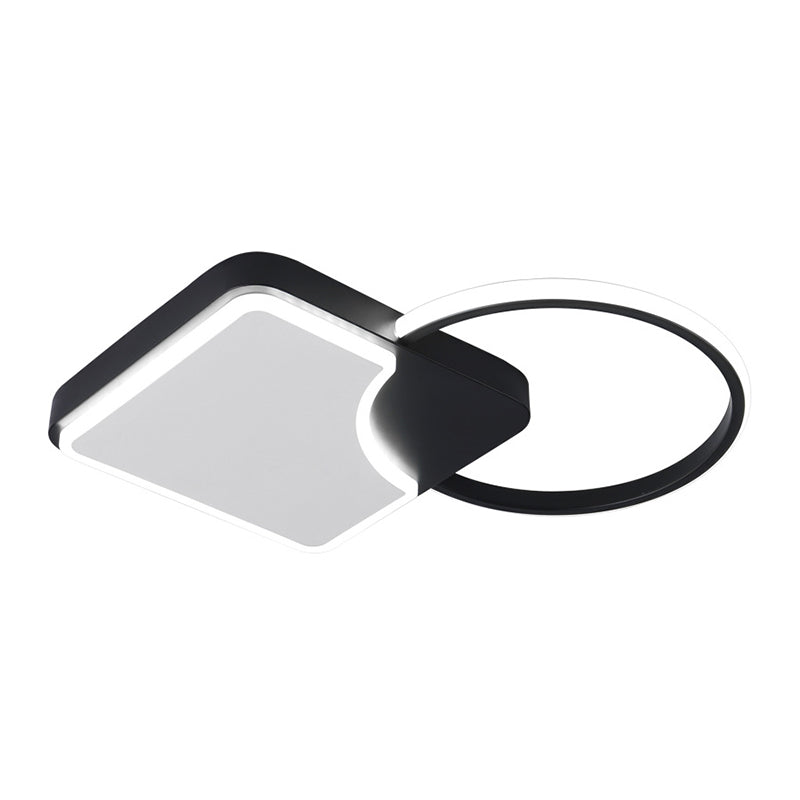 Modern Flush Mounted LED Lamp Fixture in Black, White/Warm Light - Ring and Rhombus Corridor Flush Lighting (Customizable in 15 days)