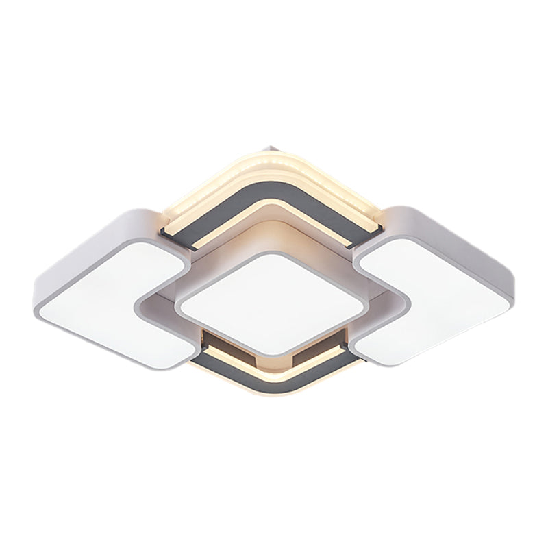 Contemporary LED Rhombus Metal Flush Mount Ceiling Lamp for Bedroom - Black-White Design