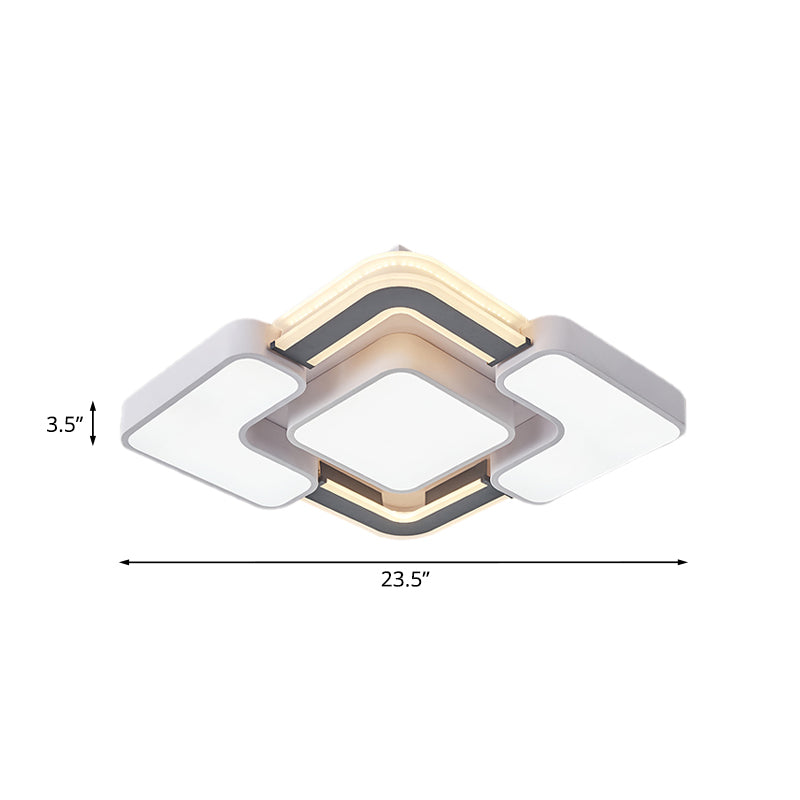 Contemporary LED Rhombus Metal Flush Mount Ceiling Lamp for Bedroom - Black-White Design