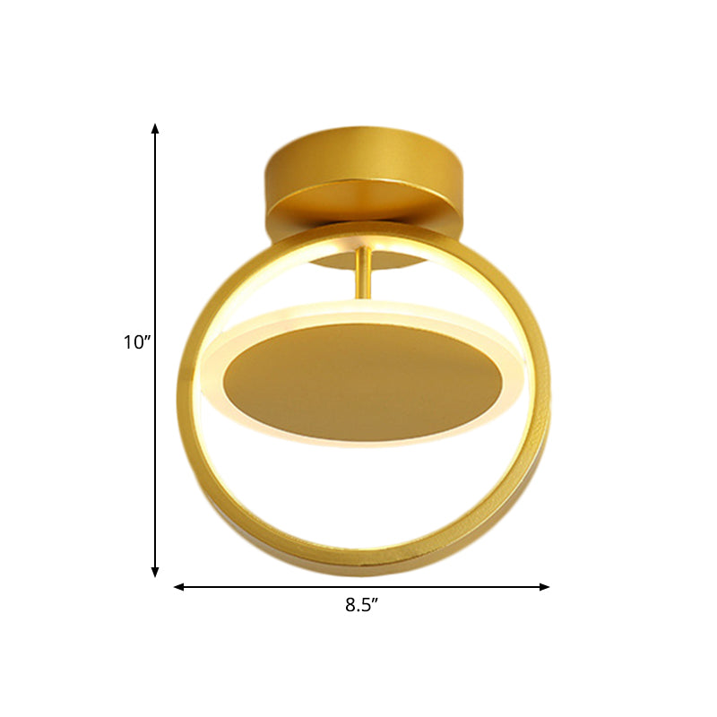 Modern Circle LED Flush Mount Light - Metallic Gold, White/Warm Glow for Hallway