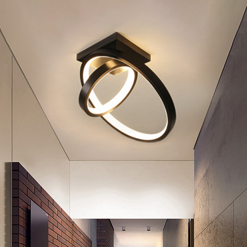 Dual Ring LED Flushmount Ceiling Light - White/Black, Simplicity Design, Ideal for Hallways - White/Warm Light