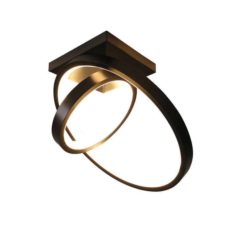 Dual Ring LED Flushmount Ceiling Light - White/Black, Simplicity Design, Ideal for Hallways - White/Warm Light