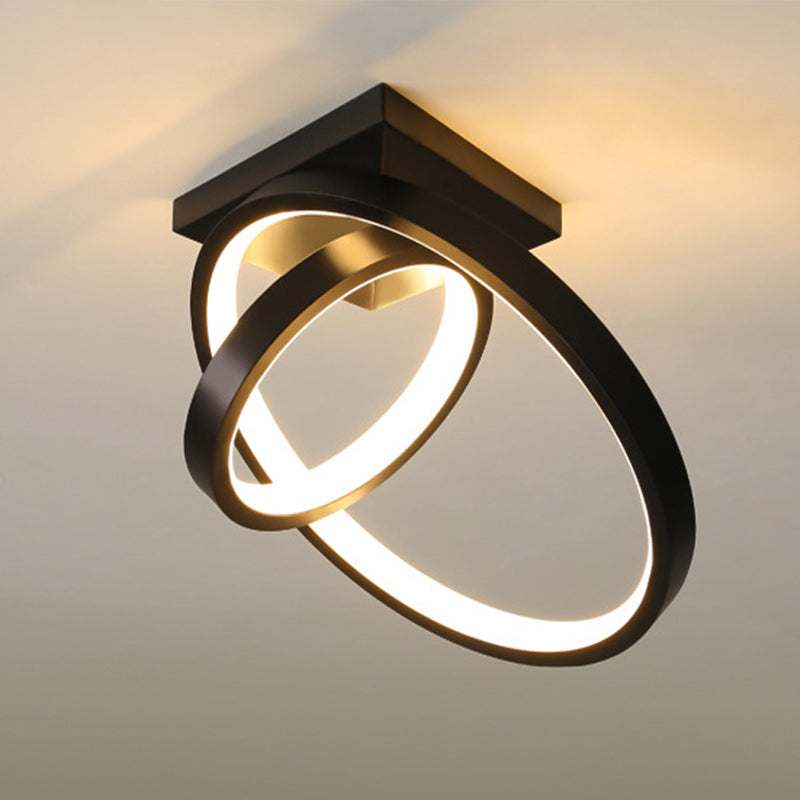 Dual Ring LED Flushmount Ceiling Light - White/Black, Simplicity Design, Ideal for Hallways - White/Warm Light