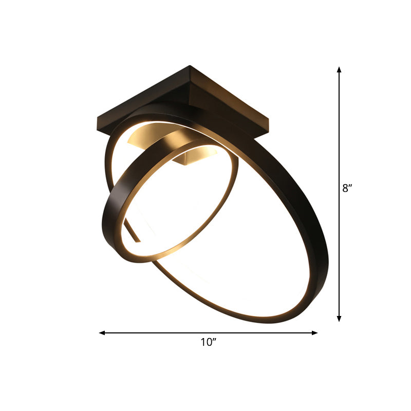 Dual Ring LED Flushmount Ceiling Light - White/Black, Simplicity Design, Ideal for Hallways - White/Warm Light