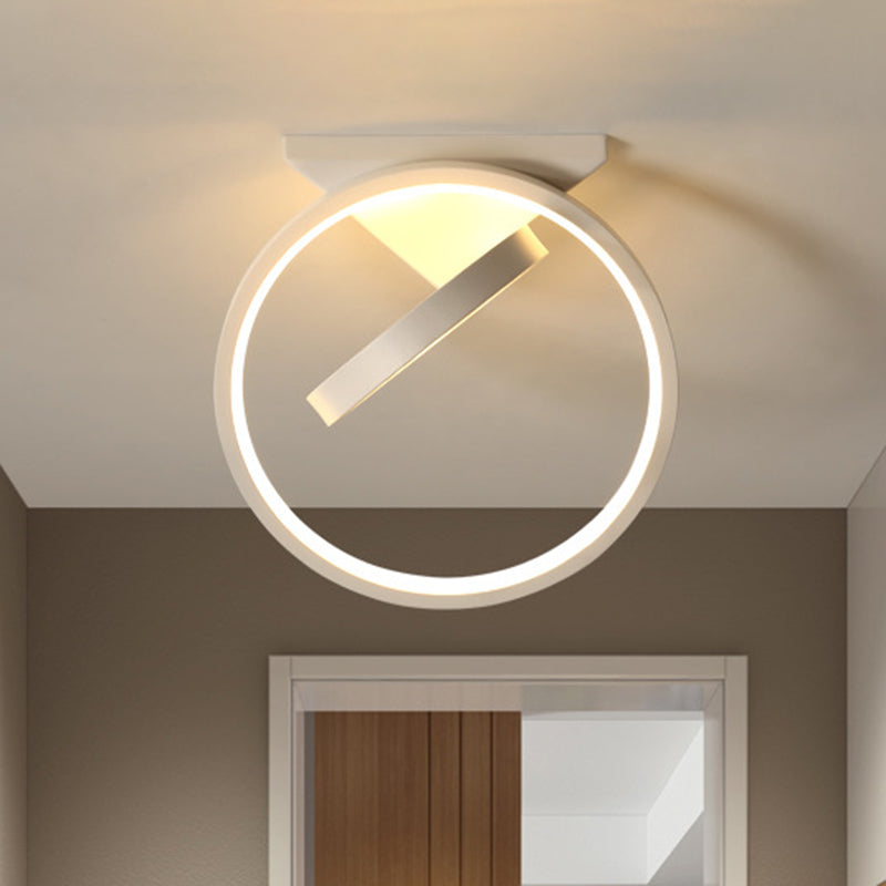Dual Ring LED Flushmount Ceiling Light - White/Black, Simplicity Design, Ideal for Hallways - White/Warm Light