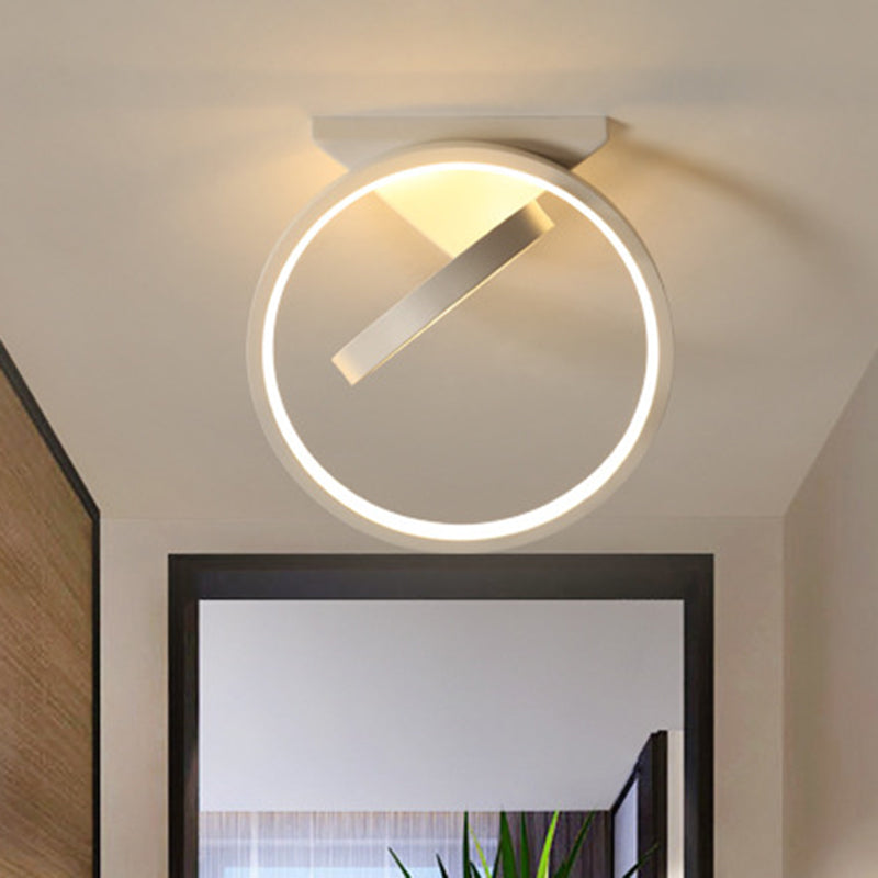 Dual Ring LED Flushmount Ceiling Light - White/Black, Simplicity Design, Ideal for Hallways - White/Warm Light