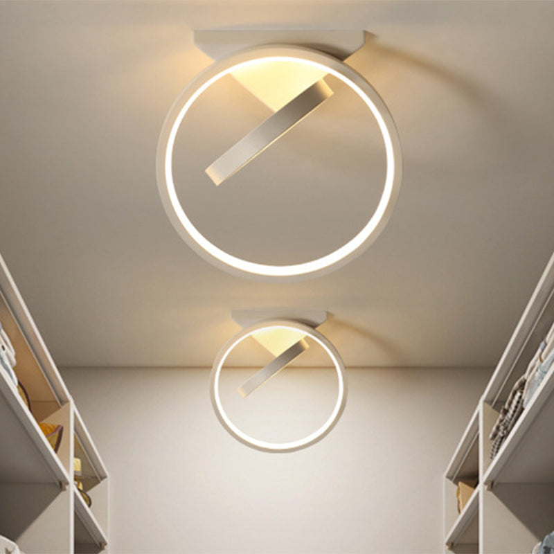 Dual Ring LED Flushmount Ceiling Light - White/Black, Simplicity Design, Ideal for Hallways - White/Warm Light