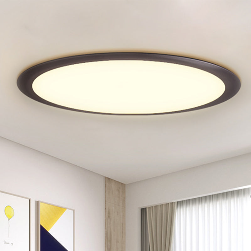 Minimalist LED Black Flush Ceiling Light with Metallic Round Mount, White/Warm Light Options (16.5"/20.5"/24.5" Dia)