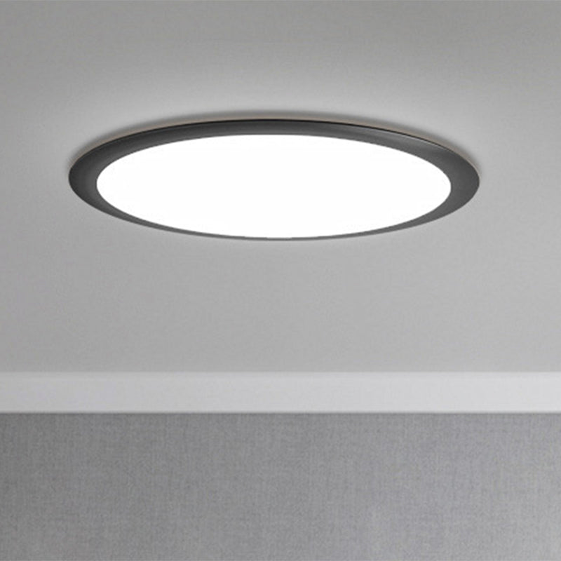 Minimalist LED Black Flush Ceiling Light with Metallic Round Mount, White/Warm Light Options (16.5"/20.5"/24.5" Dia)