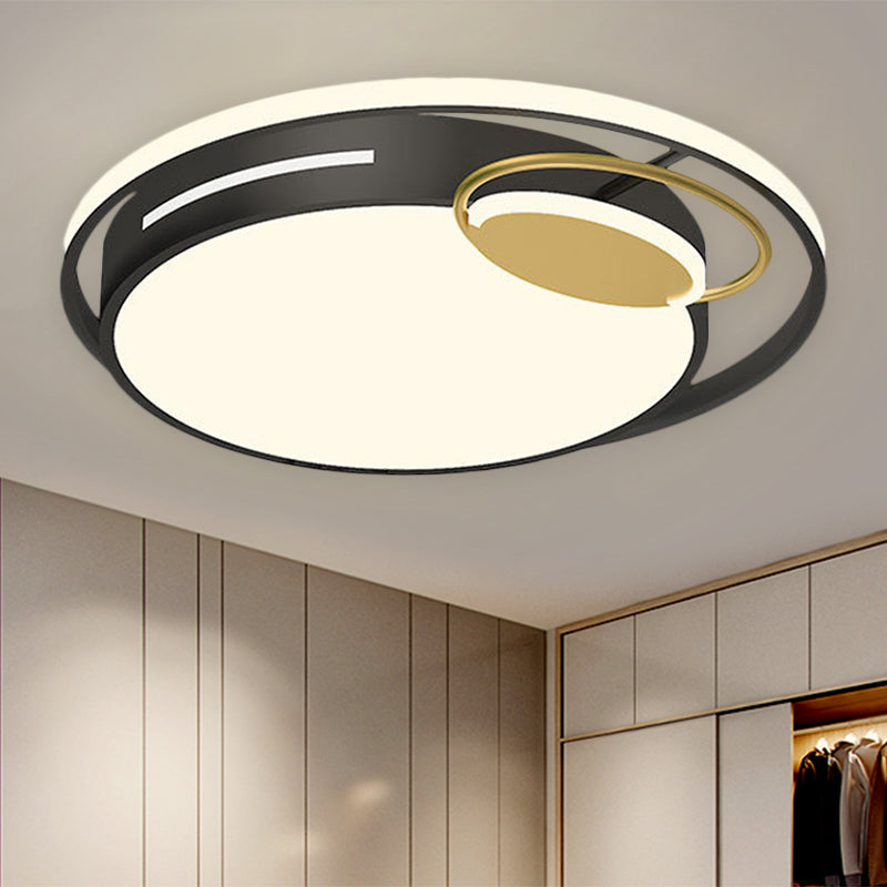 Modern Round Flushmount Metal LED Bedroom Lamp in Black/Gold, White/Warm Light