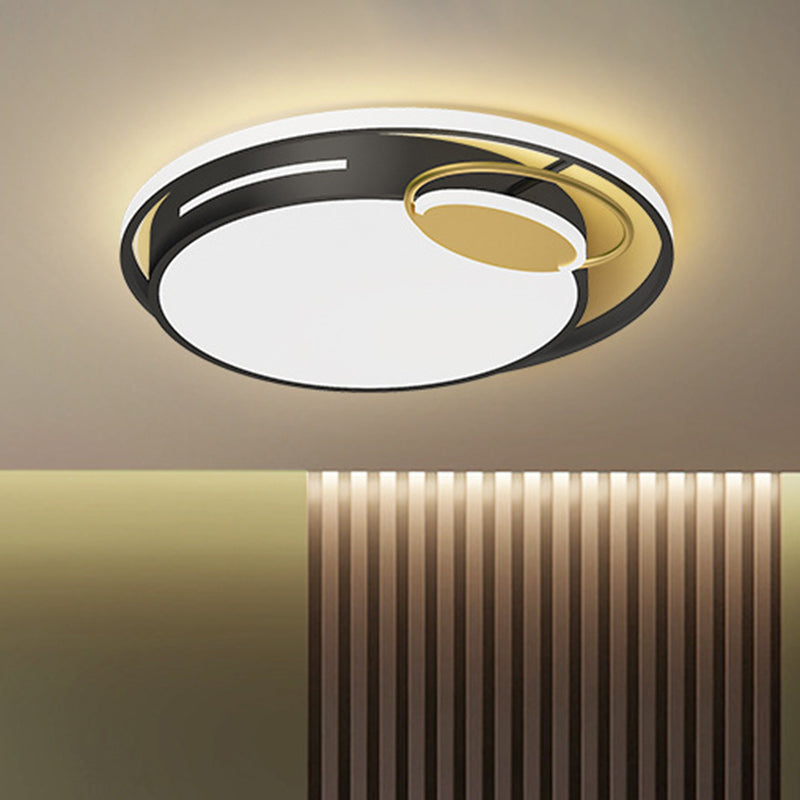 Modern Round Flushmount Metal LED Bedroom Lamp in Black/Gold, White/Warm Light