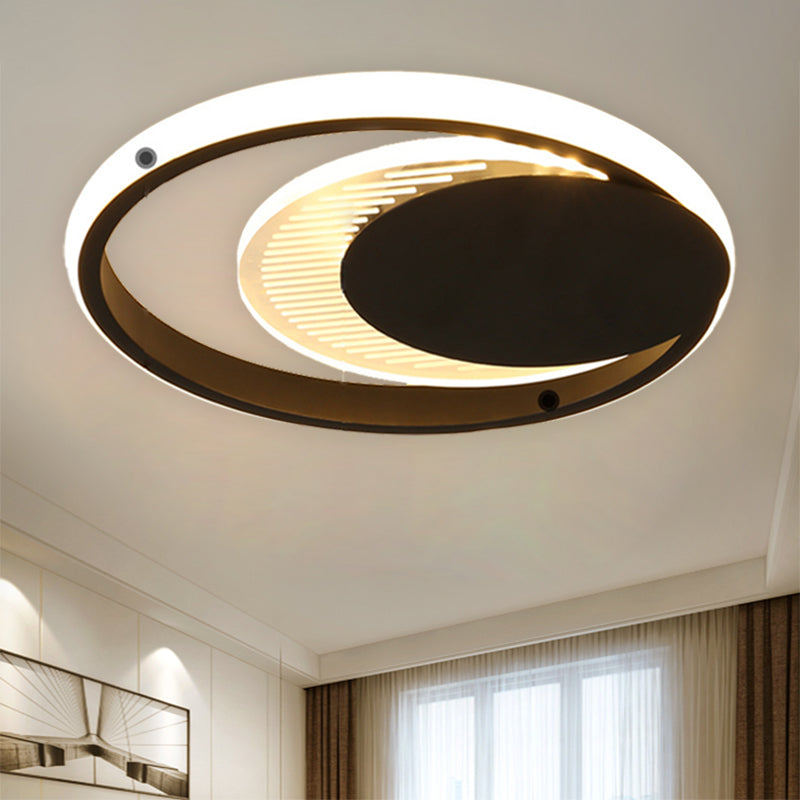 Modern Metal Circle Flush Ceiling Light in White/Black Finish - LED Flushmount Lamp with White/Warm Light