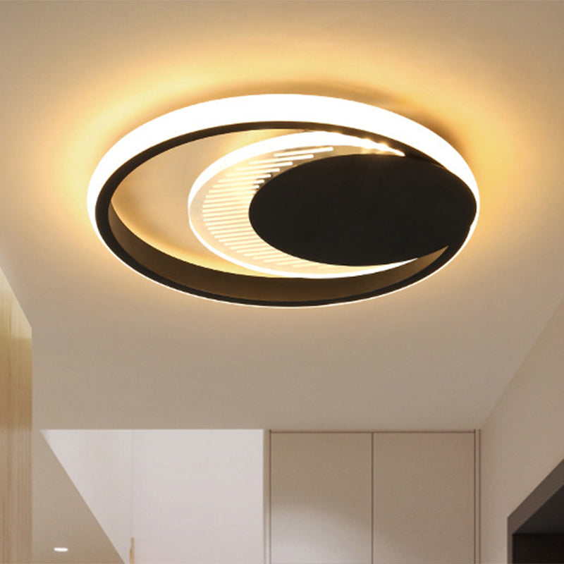 Modern Metal Circle Flush Ceiling Light in White/Black Finish - LED Flushmount Lamp with White/Warm Light