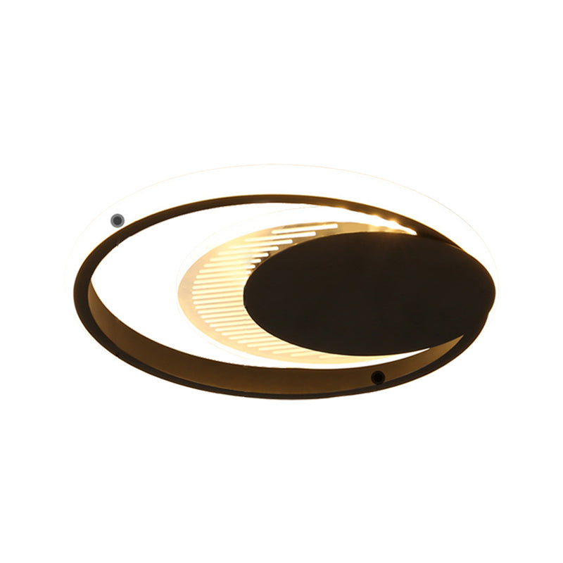 Modern Metal Circle Flush Ceiling Light in White/Black Finish - LED Flushmount Lamp with White/Warm Light