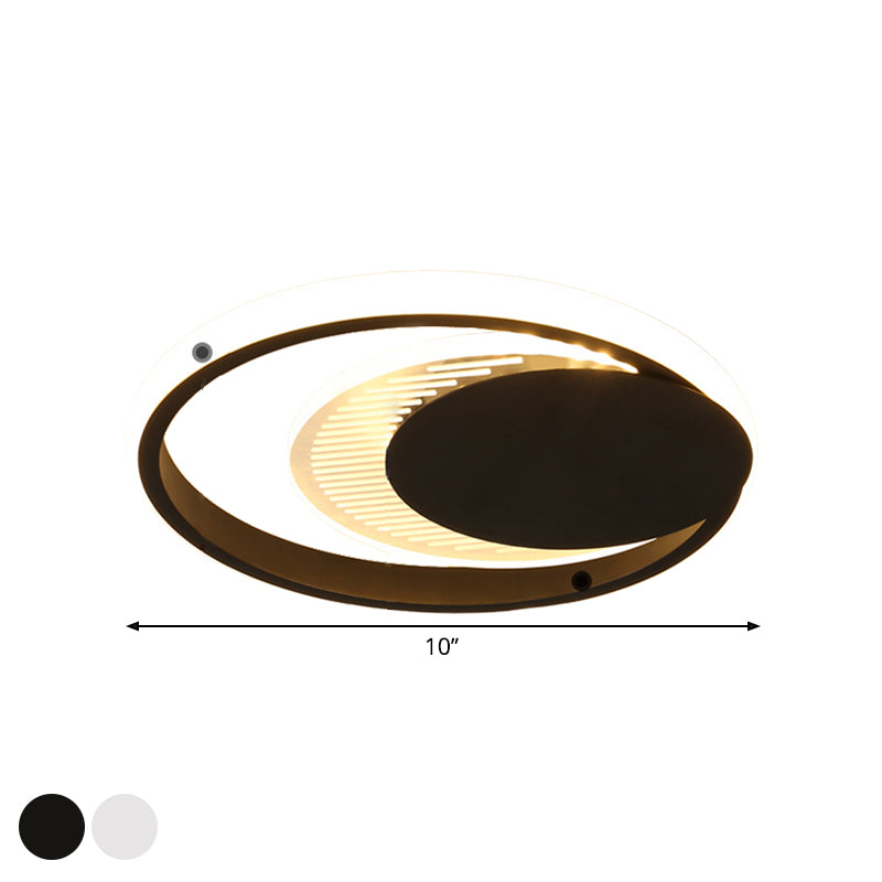 Modern Metal Circle Flush Ceiling Light in White/Black Finish - LED Flushmount Lamp with White/Warm Light