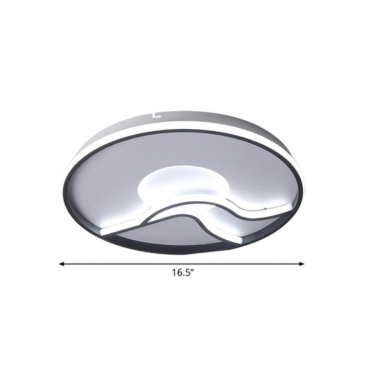 Modern Led Flush Mount Ceiling Light - Metal Minimalist Bedroom Fixture In Black White Or Warm 16.5