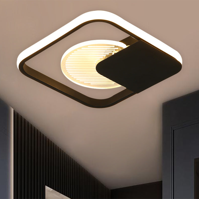Plafonnier LED à cadre carré en métal moderniste en blanc/noir – Blanc/lueur chaude