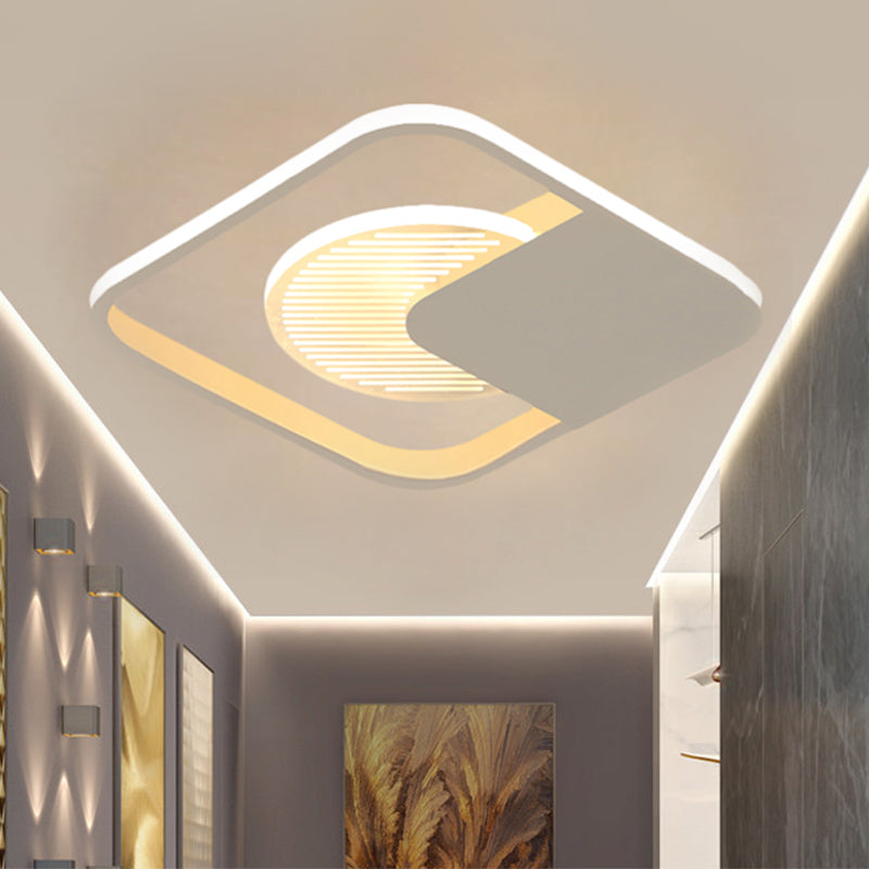 Plafonnier LED à cadre carré en métal moderniste en blanc/noir – Blanc/lueur chaude
