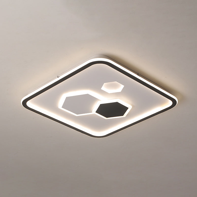 Lampe LED métallique moderne à montage encastré carré avec motif hexagonal (noir/blanc/lumière chaude)