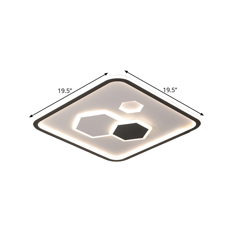 Lampe LED métallique moderne à montage encastré carré avec motif hexagonal (noir/blanc/lumière chaude)