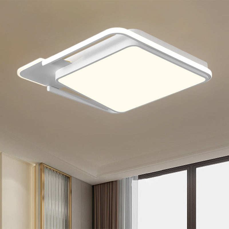 Minimal LED Flushmount Lamp - White/Black Square, Metallic Finish, 16.5"/20.5" Wide, Warm Light