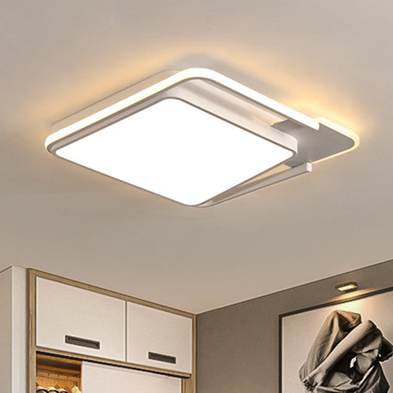 Minimal LED Flushmount Lamp - White/Black Square, Metallic Finish, 16.5"/20.5" Wide, Warm Light