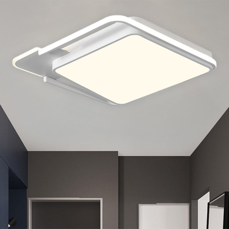 Minimal LED Flushmount Lamp - White/Black Square, Metallic Finish, 16.5"/20.5" Wide, Warm Light