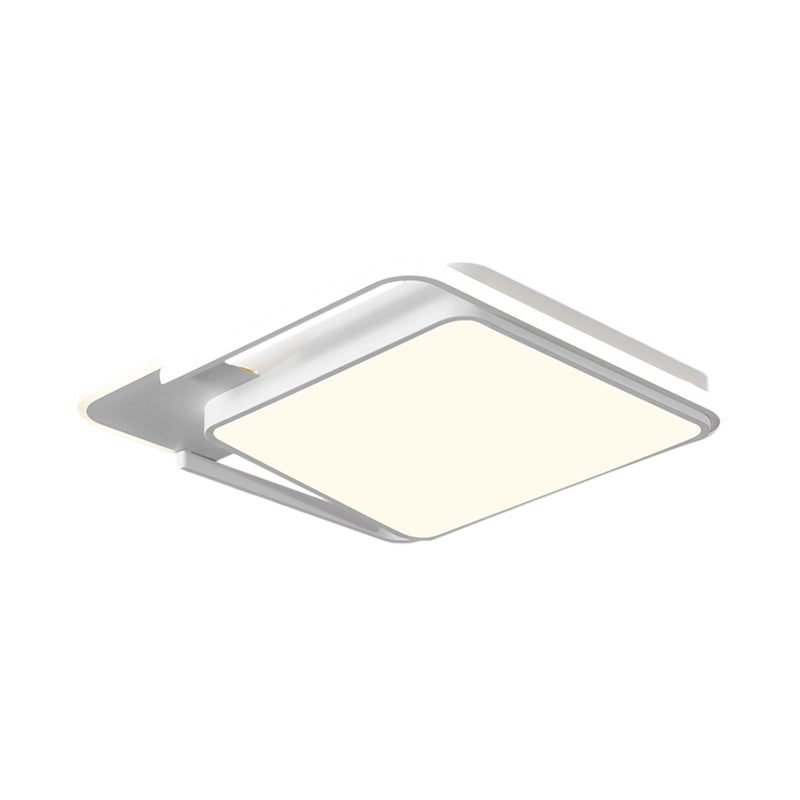 Minimal LED Flushmount Lamp - White/Black Square, Metallic Finish, 16.5"/20.5" Wide, Warm Light