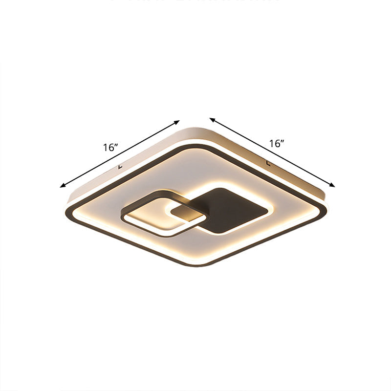 LED Bedroom Ceiling Mounted Fixture - Modern Black Flush Light with Square Acrylic Shade - White/Warm Light - 16"/19.5" W