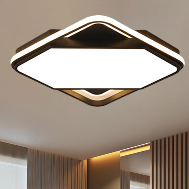 Modern Metal LED Bedroom Flush Mount Lamp - 16.5"/20.5" W Square Design - Black, White/Warm Light