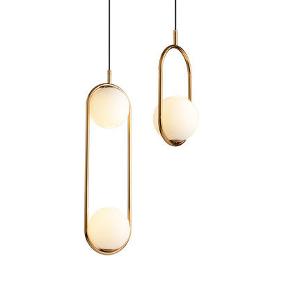 Lampe suspendue de chambre à 1/2 lumières avec abat-jour en verre blanc globe Lampe de plafond suspendue moderne noire/dorée