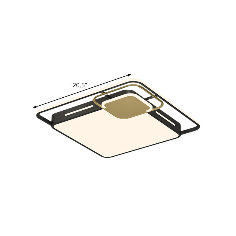 Square Flush LED Ceiling Light Fixture in Modern Black-Gold, White/Warm Light - Elegant & Metallic Design for Bedroom