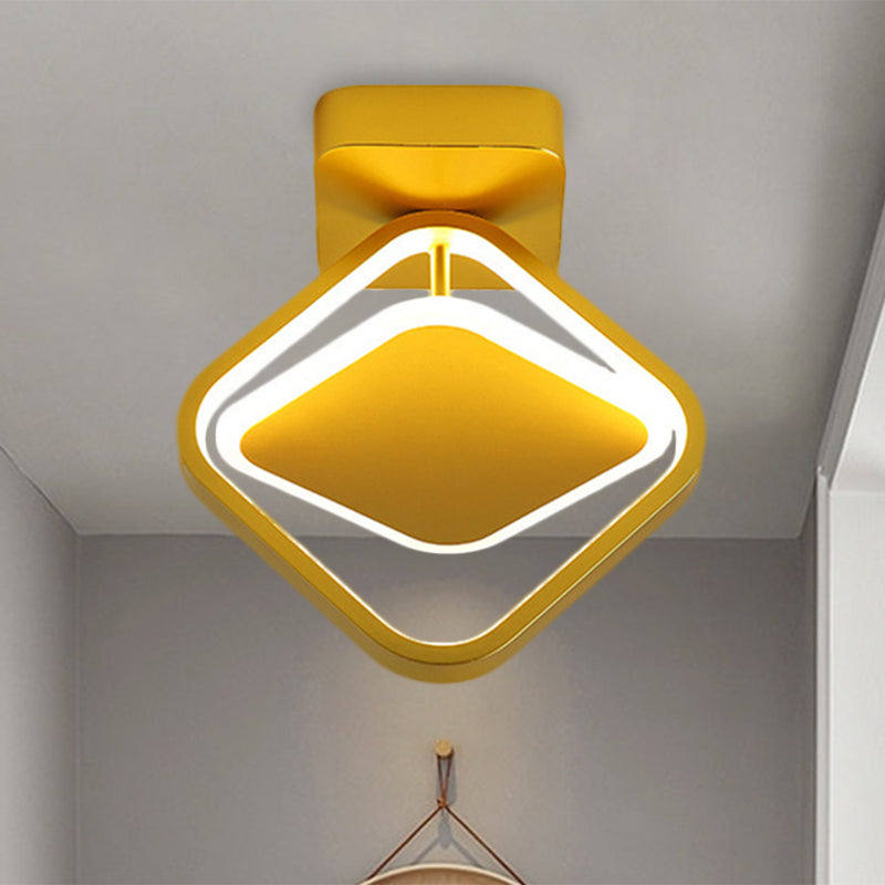 Modern Rhombus Frame LED Flushmount Light with Gold Finish & White/Warm Light
