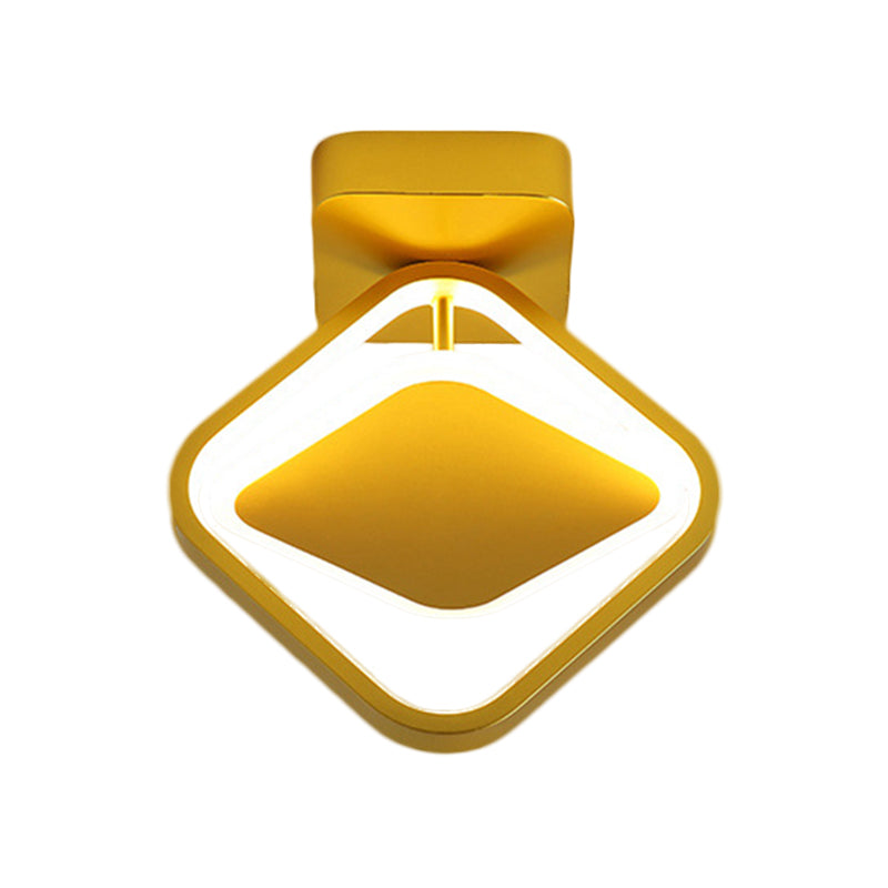 Modern Rhombus Frame LED Flushmount Light with Gold Finish & White/Warm Light