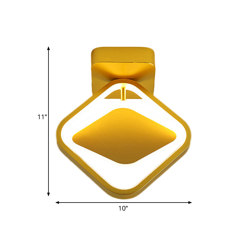 Modern Rhombus Frame LED Flushmount Light with Gold Finish & White/Warm Light