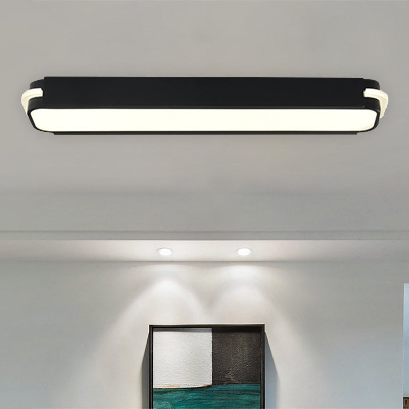 Modern LED Black Flushmount Ceiling Light Fixture - Metallic Rectangle, 19"/27"/34.5" Long, White/Warm Light