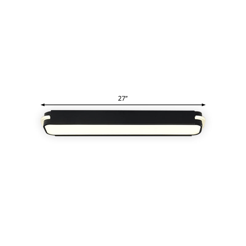Modern LED Black Flushmount Ceiling Light Fixture - Metallic Rectangle, 19"/27"/34.5" Long, White/Warm Light